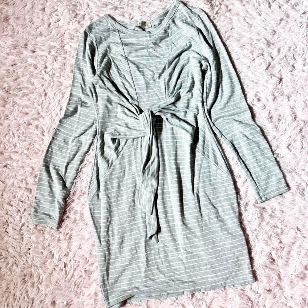 Minimalist Striped Muted Preppy Casual Cozy Tie Wrap Dress Womens M Granola Boho